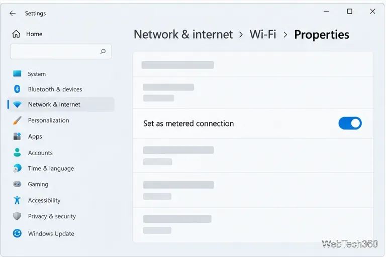 คุณสมบัติเครือข่าย Wi-Fi ที่เปิดใช้งานการตั้งค่าเป็นการเชื่อมต่อแบบจำกัดปริมาณข้อมูล