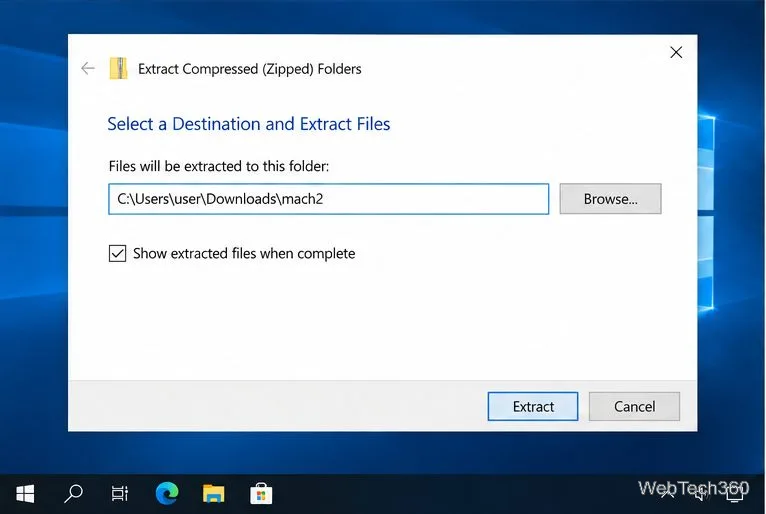 Диалоговое окно Windows «Извлечь сжатые папки» с указанием места извлечения и кнопкой «Извлечь».