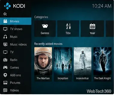 Kodi Moviesでは、ライブラリにコンテンツが追加された後に、ジャンルと映画ポスターの列が表示されます。