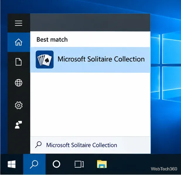 Windows 10 Start search result for Microsoft Solitaire Collection.
