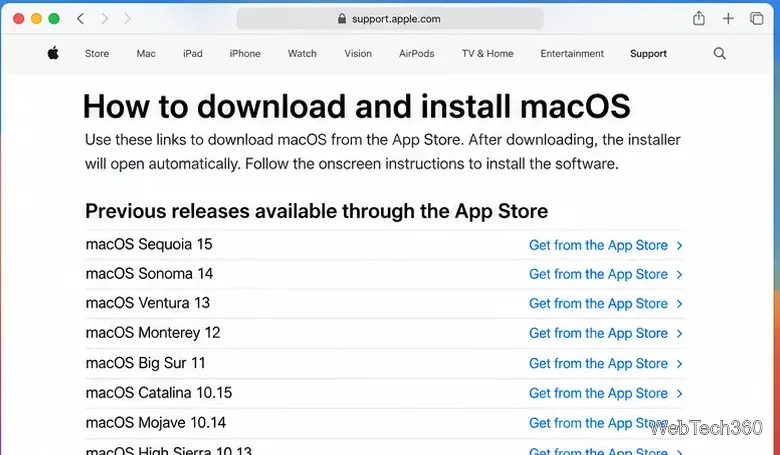 AppleからmacOSの旧バージョンをダウンロードする方法