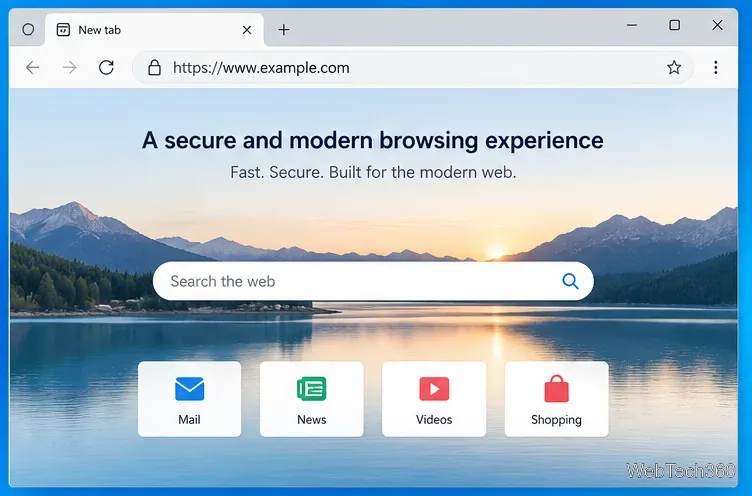 Nowoczesne okno przeglądarki w systemie Windows ilustrujące alternatywną, utrzymaną w dobrym stanie przeglądarką internetową