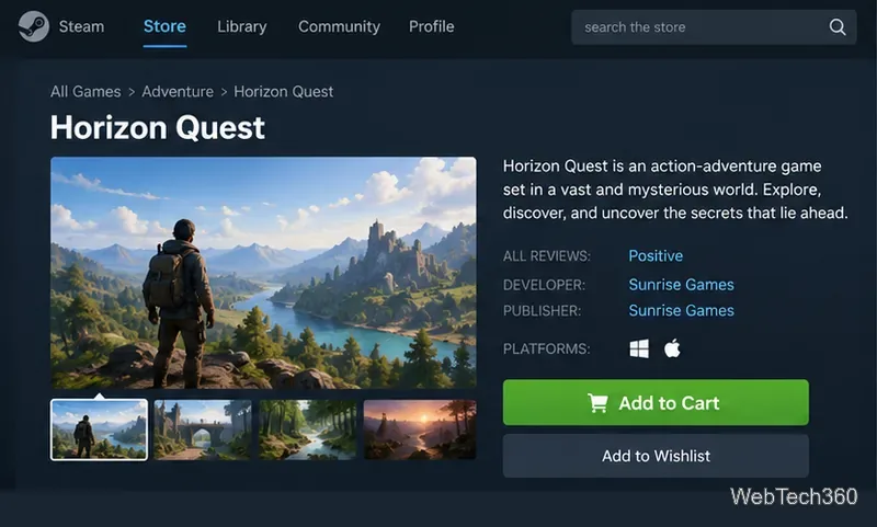 Steam store page for a game with Add to Cart and platform icons