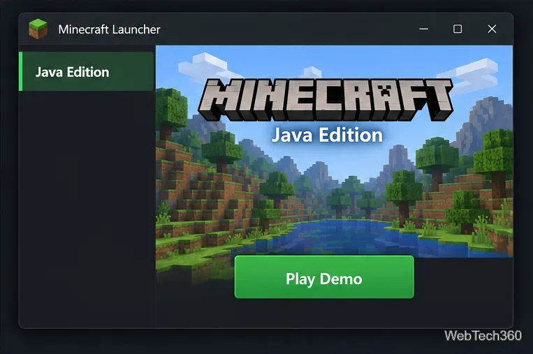 Minecraft Launcher illustration with Java Edition selected and the Play Demo button.