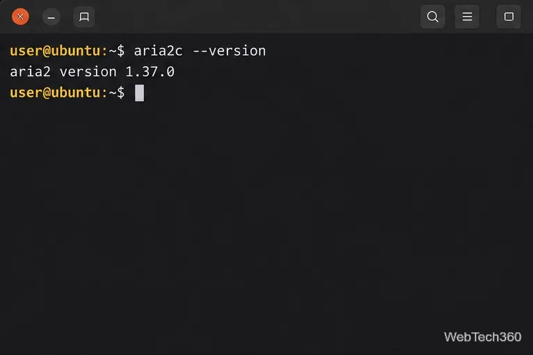 Linux terminal confirming the installed client by displaying aria2 version 1.37.0.