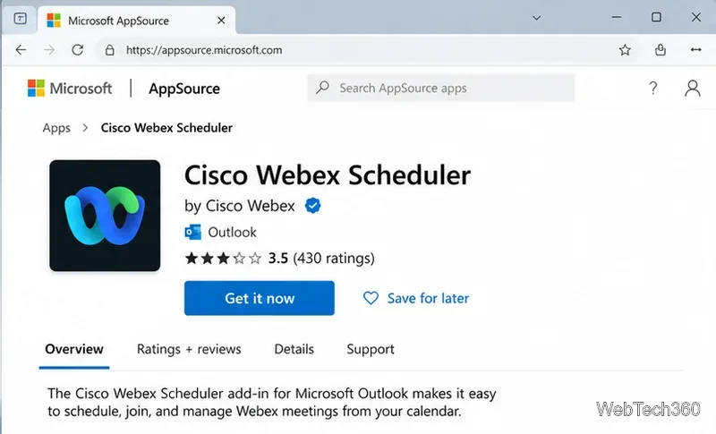 วิธีดาวน์โหลด Webex สำหรับ Microsoft Outlook (Webex Scheduler)
