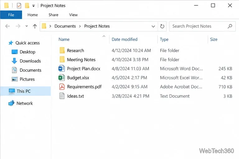 Esplora file che mostra le note del progetto con la freccia Indietro attenuata