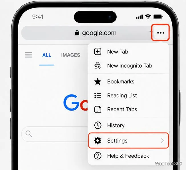Откройте меню Chrome с тремя точками и выберите «Настройки».