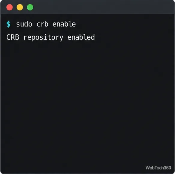 Exemple de terminal activant le dépôt CRB avec l'assistant crb