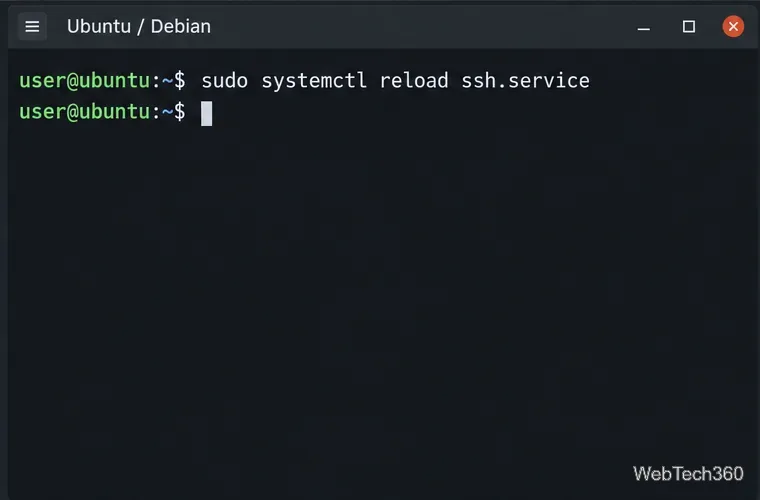 Terminal Linux ponownie ładujący usługę OpenSSH w systemie Ubuntu lub Debian