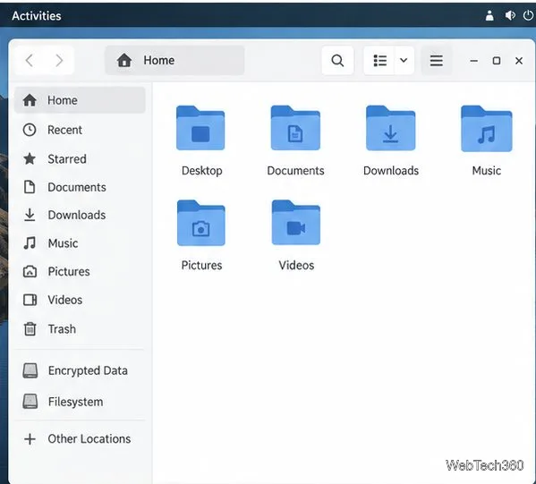 GNOME Files open after unlocking the encrypted data volume