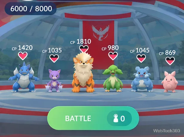 複数の防御ポケモンが戦闘力値とバトルボタンとともに表示される