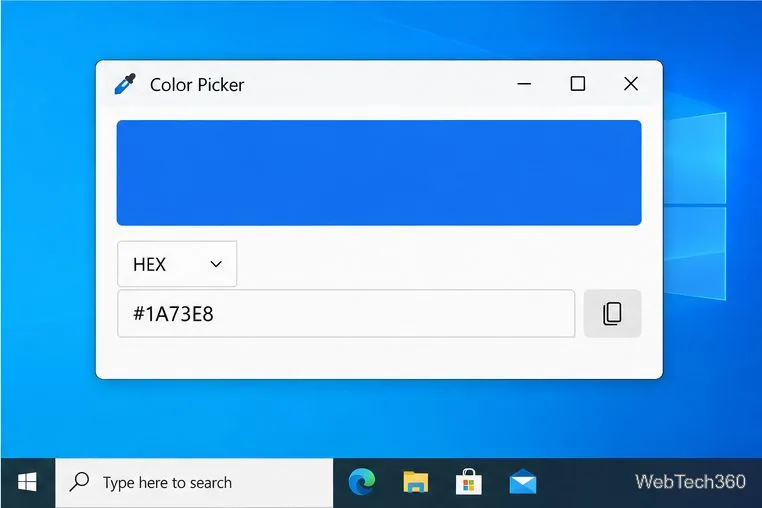 Editor PowerToys Color Picker com o valor HEX #1A73E8 e seu botão de copiar.