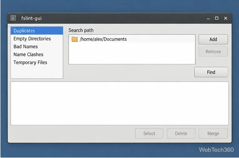 FSlint search path set to the user-owned Documents folder