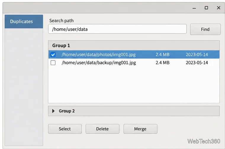 One FSlint duplicate group expanded so the two file paths can be compared