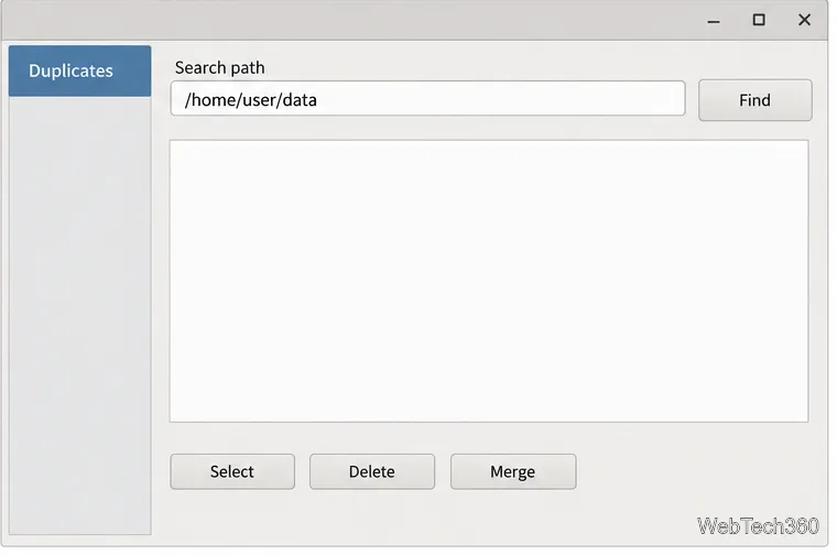FSlint duplicate scan with the selected search path and no remaining result groups