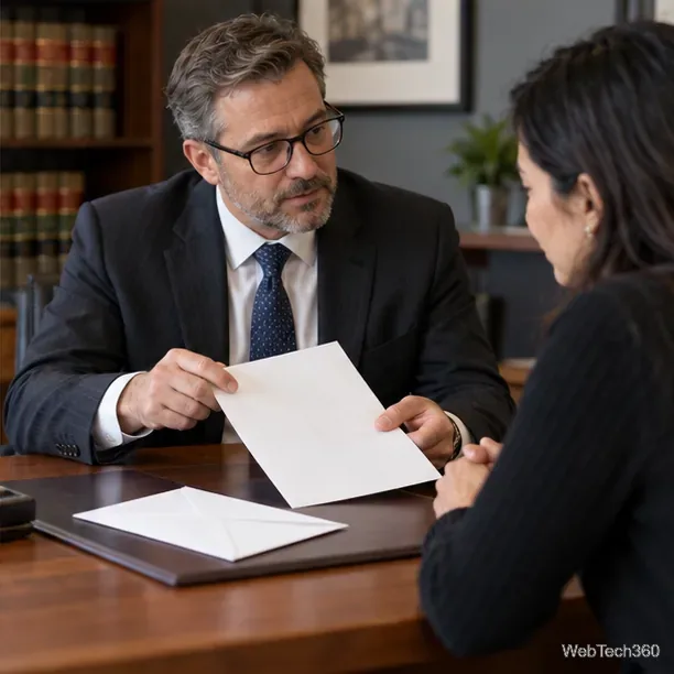 Un client examine un document vierge avec un avocat dans un bureau.