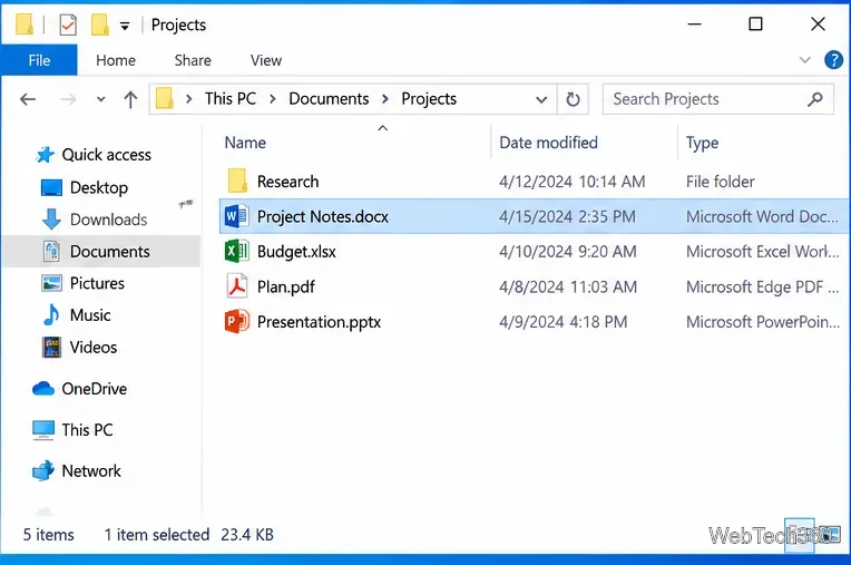 В проводнике Windows 10 откройте папку «Проекты» и выберите нужный документ.