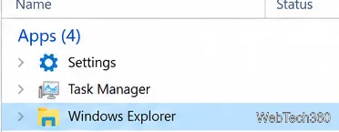 Список процессов в диспетчере задач с выделенной строкой «Проводник Windows».