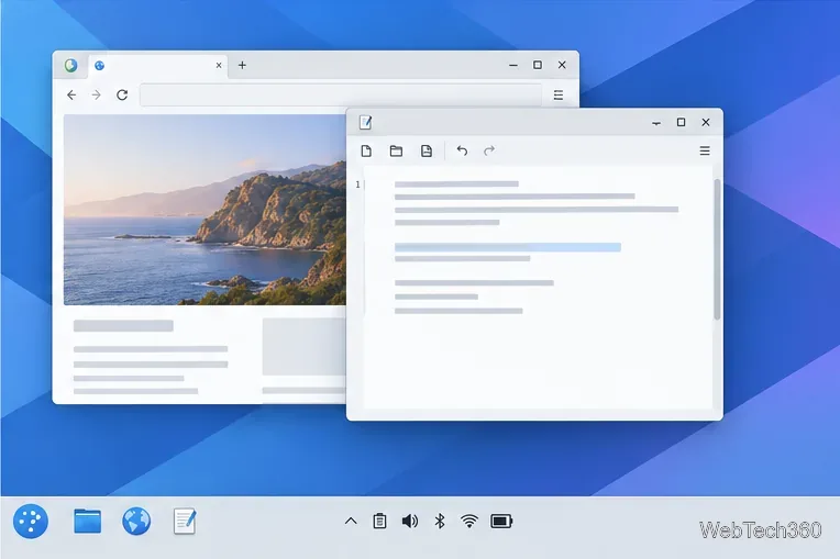 A KDE desktop with its bottom panel visible again beneath open application windows.