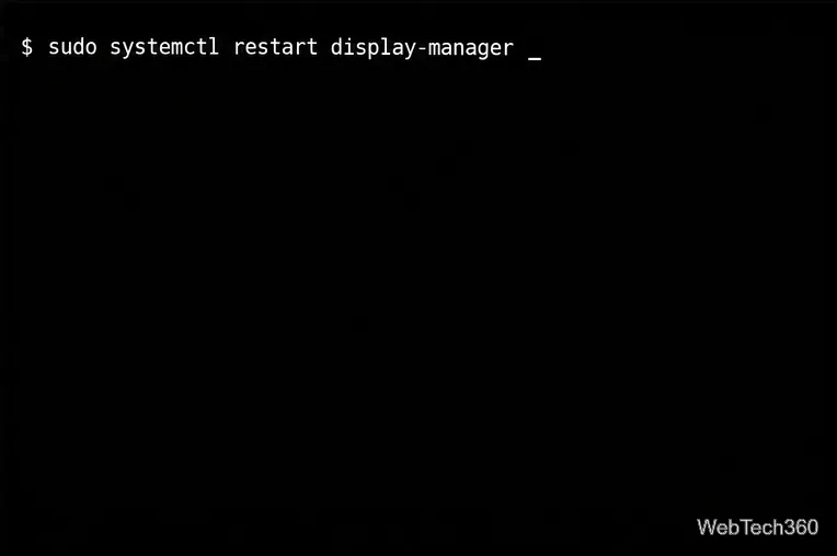 Console texte Linux avec la commande systemctl restart display-manager