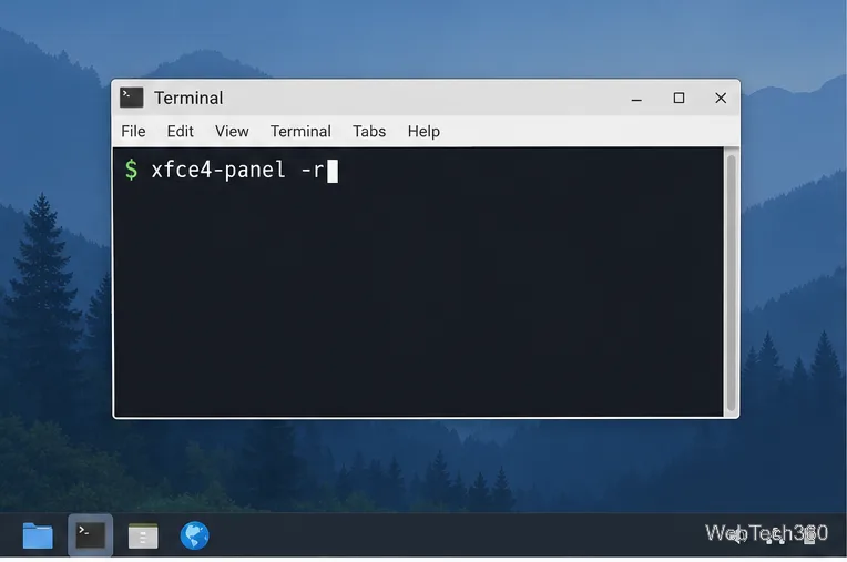 Xfce terminal with the xfce4-panel -r restart command