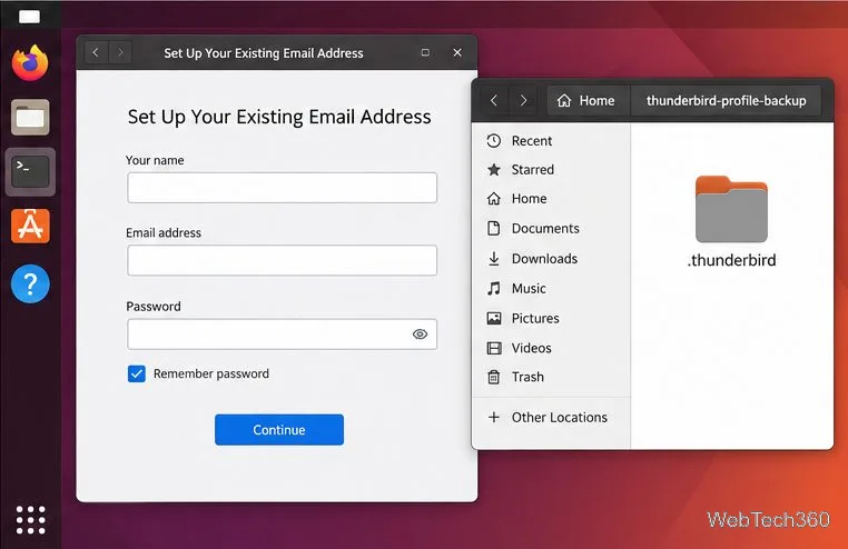 Le dossier de configuration du compte Thunderbird apparaît à côté du dossier de profil Thunderbird conservé dans Ubuntu Files.