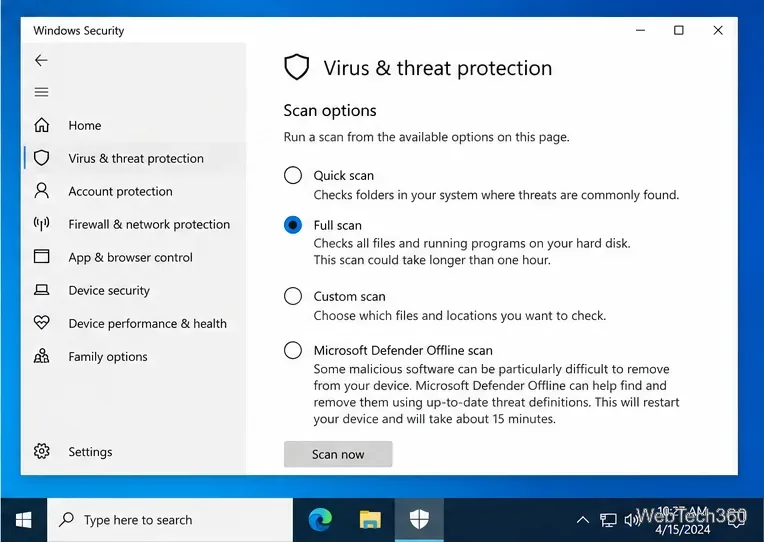 Windows 10 Безопасность Windows Параметры сканирования на вирусы и угрозы