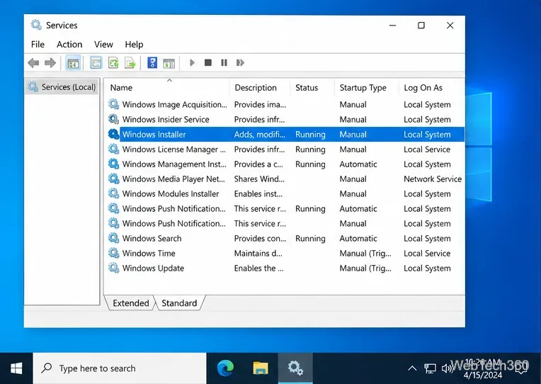 Консоль служб Windows 10 с выбранной службой установщика Windows.