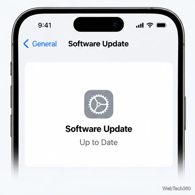 Un ecran de actualizare generală a software-ului pentru iPhone care afișează starea Actualizat.