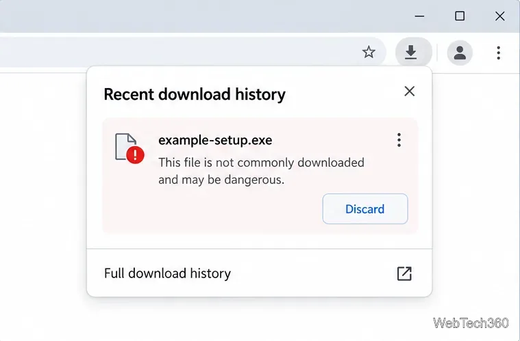 Istoricul descărcărilor recente din Chrome afișează avertismentul privind descărcările neobișnuite și un buton „Eliminare”
