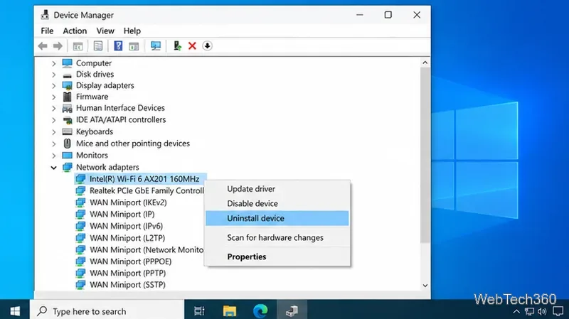 В диспетчере устройств Windows 10 выбран адаптер Wi-Fi и пункт «Удалить устройство».