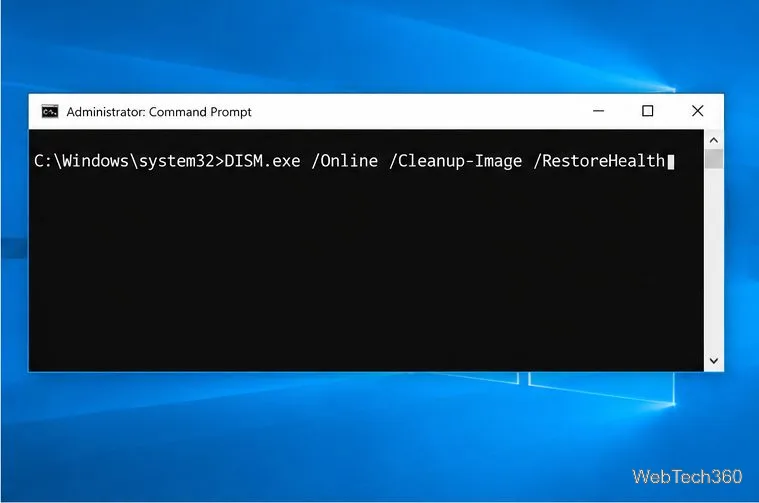 Administrator Command Prompt with the DISM repair command.