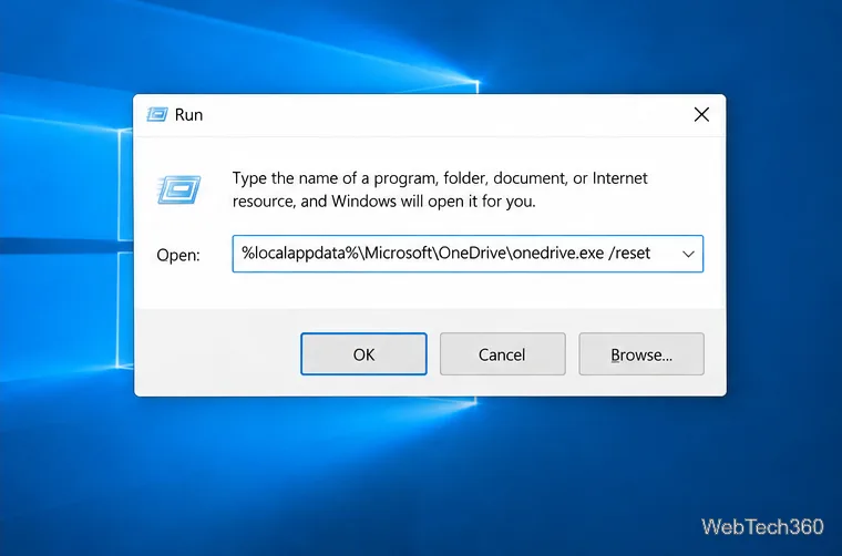 Caseta de dialog Executare Windows care conține comanda de resetare Microsoft OneDrive