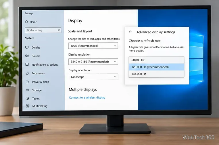An external monitor displays solid color and grayscale self-test screens without a computer connected