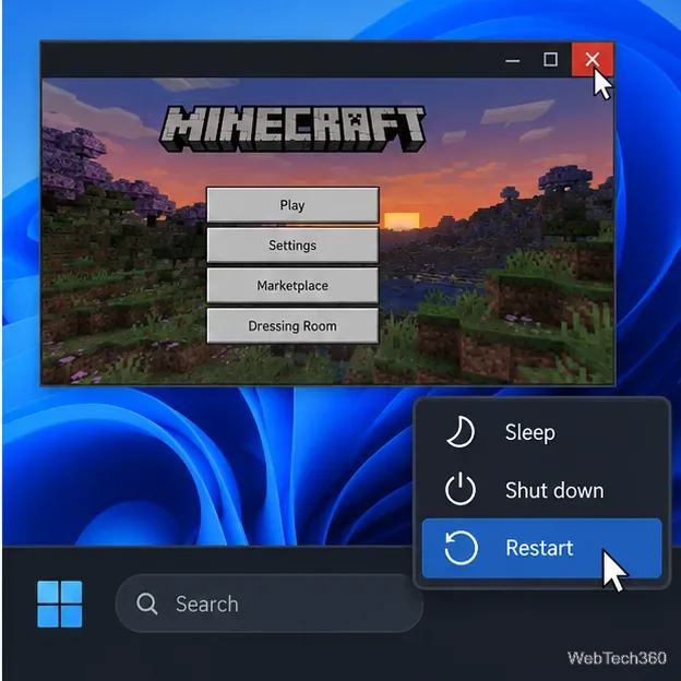 Minecraft si è chiuso su Windows 11 con l'opzione Riavvia selezionata