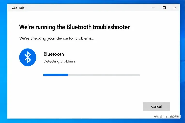 Приложение Microsoft Get Help запускает средство устранения неполадок Bluetooth в Windows.