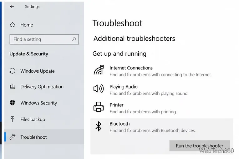 В более старых версиях Windows 10 на странице дополнительных средств устранения неполадок отображается средство устранения неполадок Bluetooth.