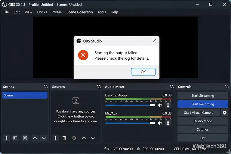 Comment résoudre le problème « Échec du démarrage de la sortie » d'OBS sous Windows