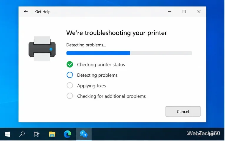 แอปขอความช่วยเหลือใน Windows 10 กำลังเรียกใช้การวินิจฉัยแก้ไขปัญหาเครื่องพิมพ์