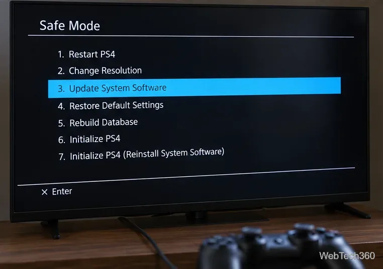 PS4 Safe Mode menu with Update System Software highlighted