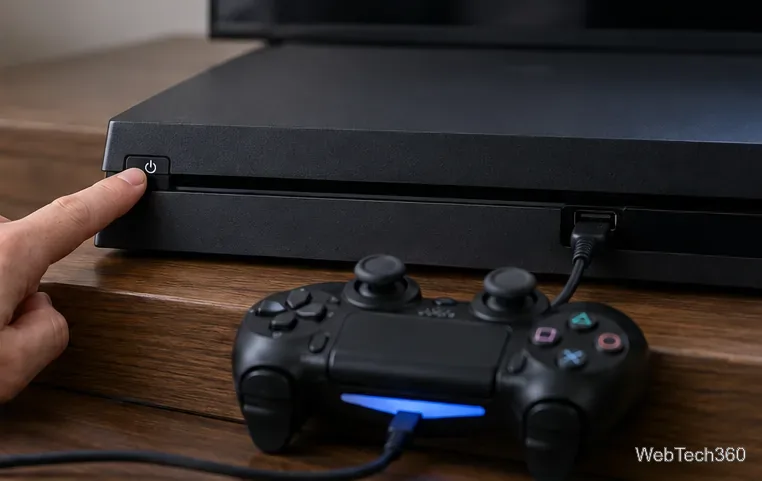 PS4 console being started with the power button while a DUALSHOCK 4 controller is connected by USB