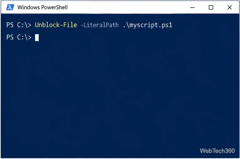 PowerShell запускает команду Unblock-File для одного проверенного файла сценария.