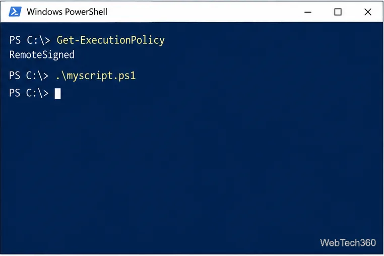 PowerShell проверяет наличие удаленной подписи и запускает локальный скрипт с помощью команды .\\myscript.ps1.