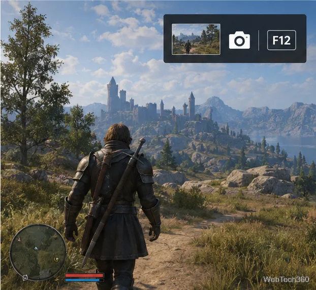 Jogo para PC com notificação de captura de tela no jogo mostrando a tecla F12