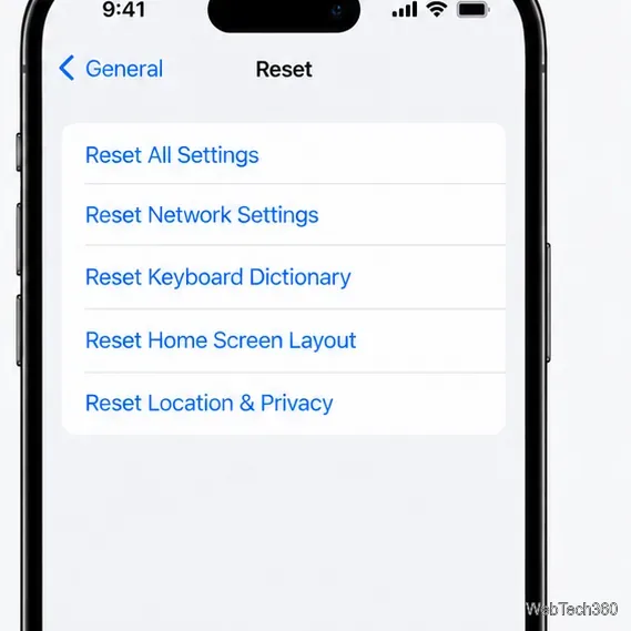 Reset menu on iPhone with Reset Network Settings among the available options