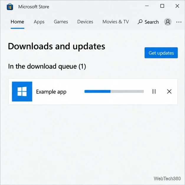 A Microsoft Store organiza a fila de downloads e atualizações com um aplicativo genérico e uma barra de progresso.
