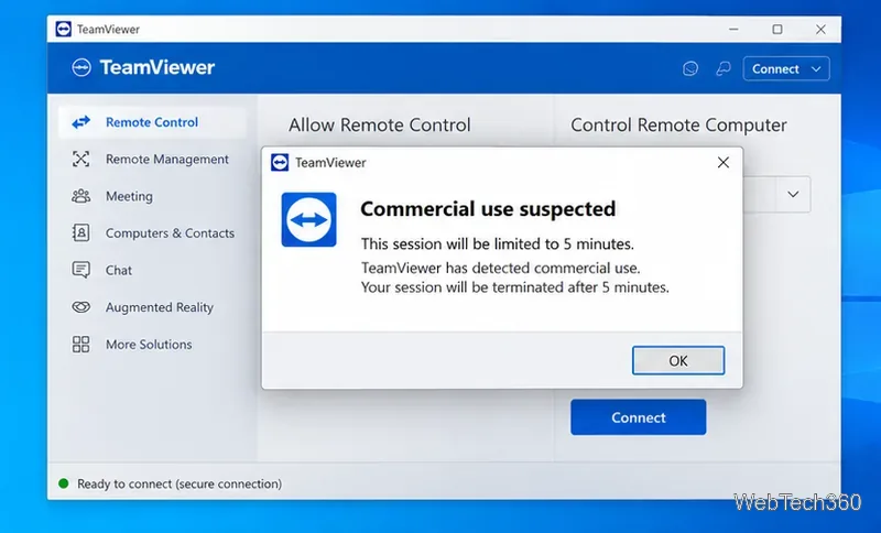 So beheben Sie die Meldung „Kommerzielle Nutzung von TeamViewer erkannt“ unter Windows 10