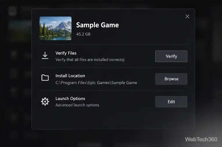 Panoul Gestionare din Lansatorul Epic Games cu controlul Verificare vizibil.