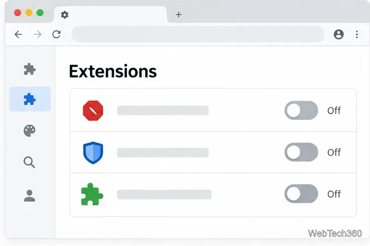 تم إيقاف تشغيل إضافات المتصفح لإجراء اختبار مؤقت لتحديد المشاكل وإصلاحها.
